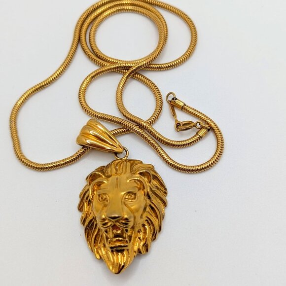 Monet Other - Monet Gold Plated Rope Chain Necklace Stainless Steel Lion Head Pendant
